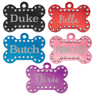 Custom Engraved Bling 1-1/2" Bone Pet ID Tag – Swarovski Aluminum Dog & Cat Tag