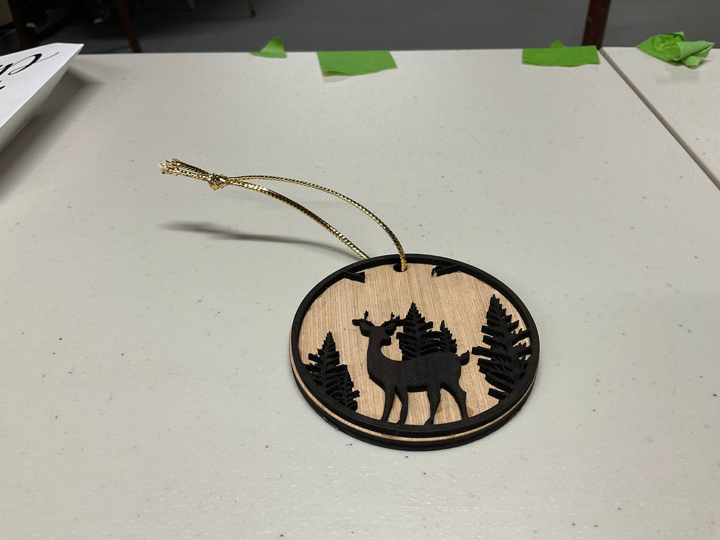 laser cut wood reindeer ornament