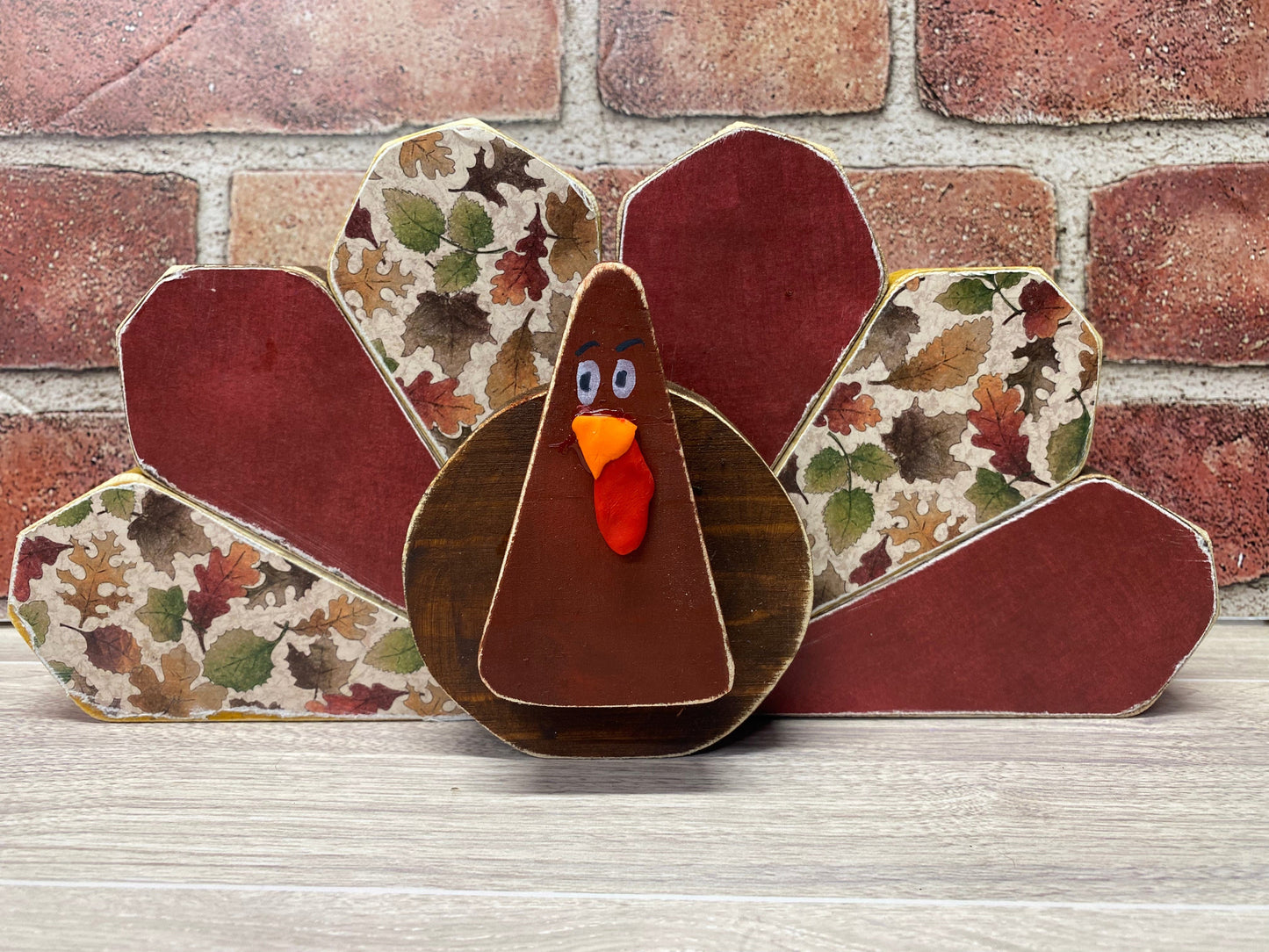 Wood turkey, distressed, scrapbook paper