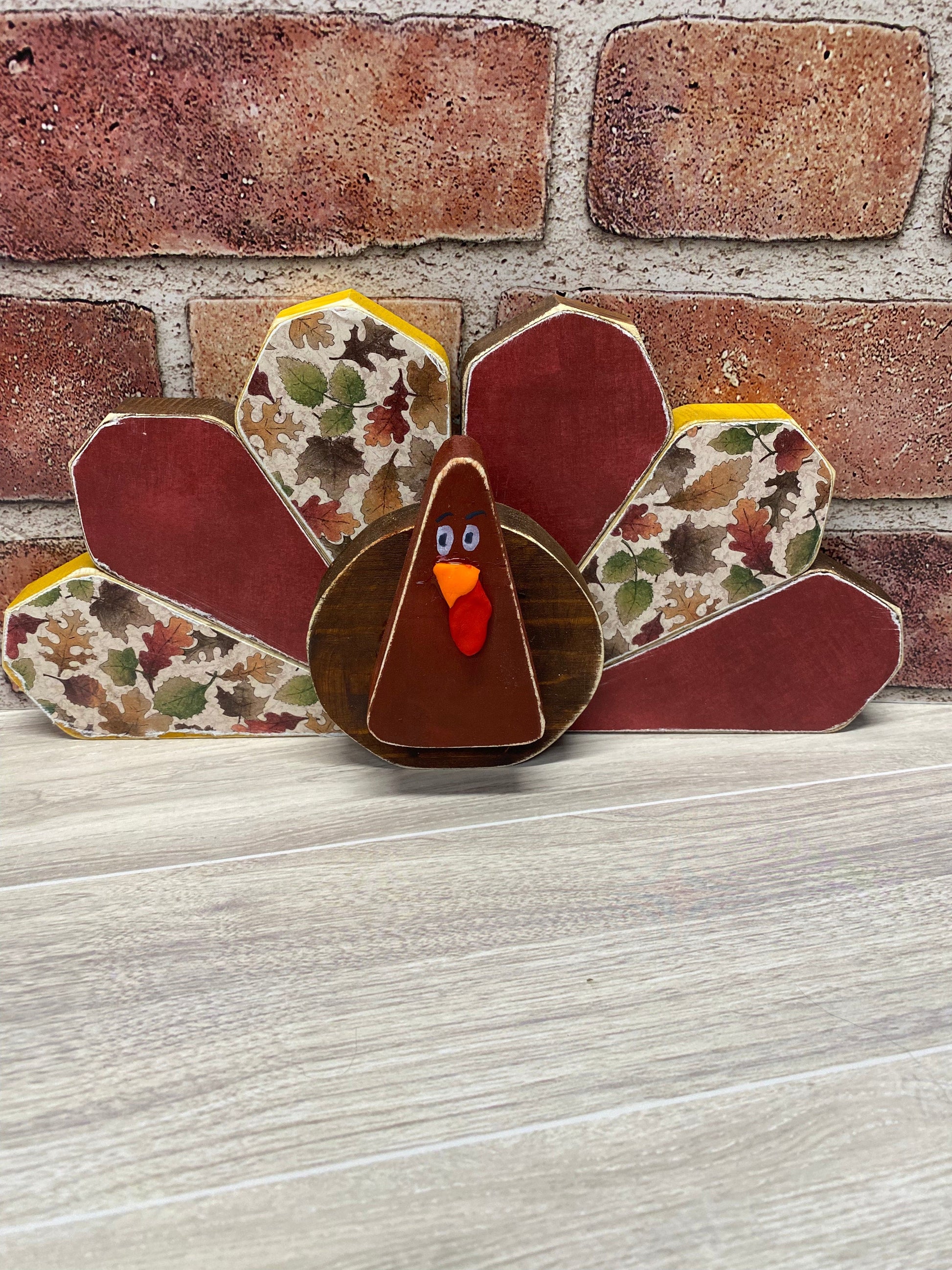 Wood turkey, distressed, scrapbook paper