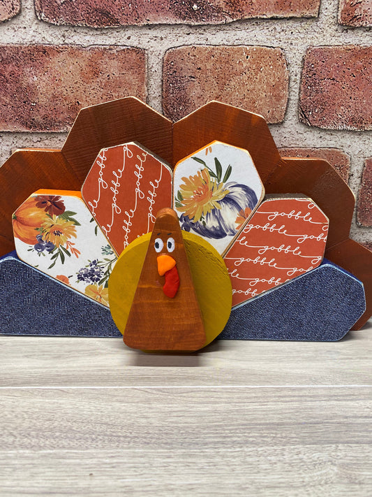 Wood turkey, distressed, scrapbook paper