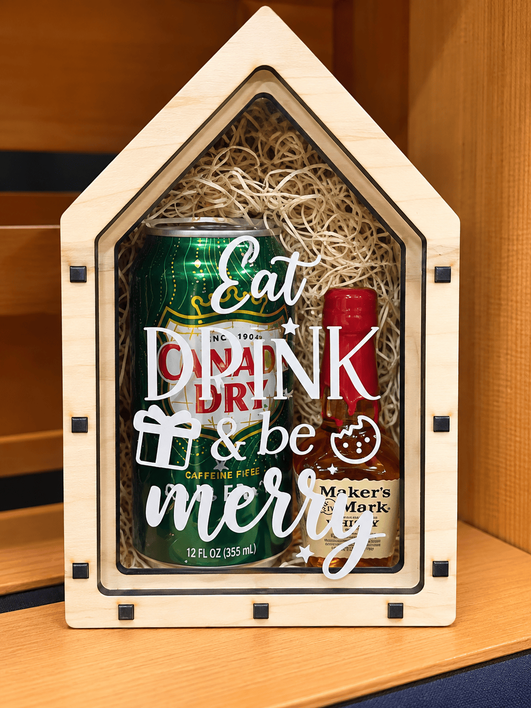 Mini maple house gift box with interchangeable acrylic cover, can and shooter